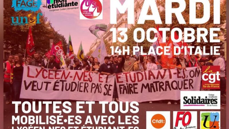 Manifestations du 13 octobre : une nouvelle étape réussie pour gagner sur les revendications des jeunes !