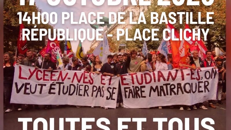 Le 17 octobre 2026: manifestation 14H00 Bastille- République – place Clichy