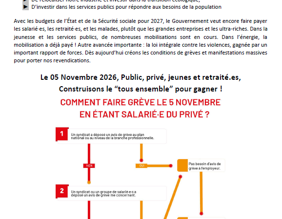 Le 5 novembre toute la CGT se mobilise 19 appels de fédérations ce n&rsquo;est que le début!